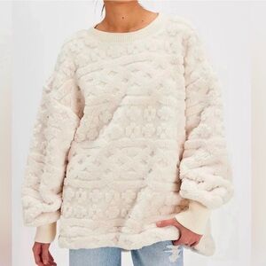 NWT Free People Cable Knit Sweatshirt Ivory Combo